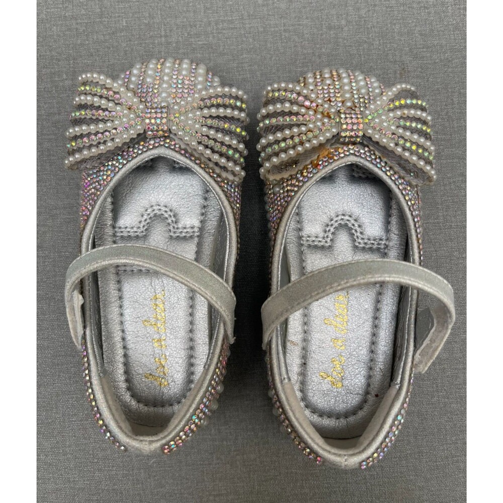 $73.99 Doe A Dear Girls SILVER Rhinestone Shoes - EUR23/US7